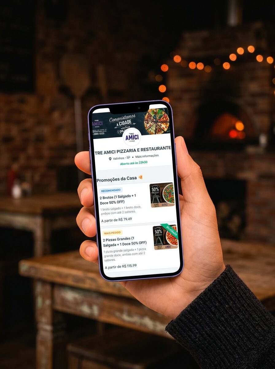 Cardápio digital da Pizzaria Tre Amici no celular